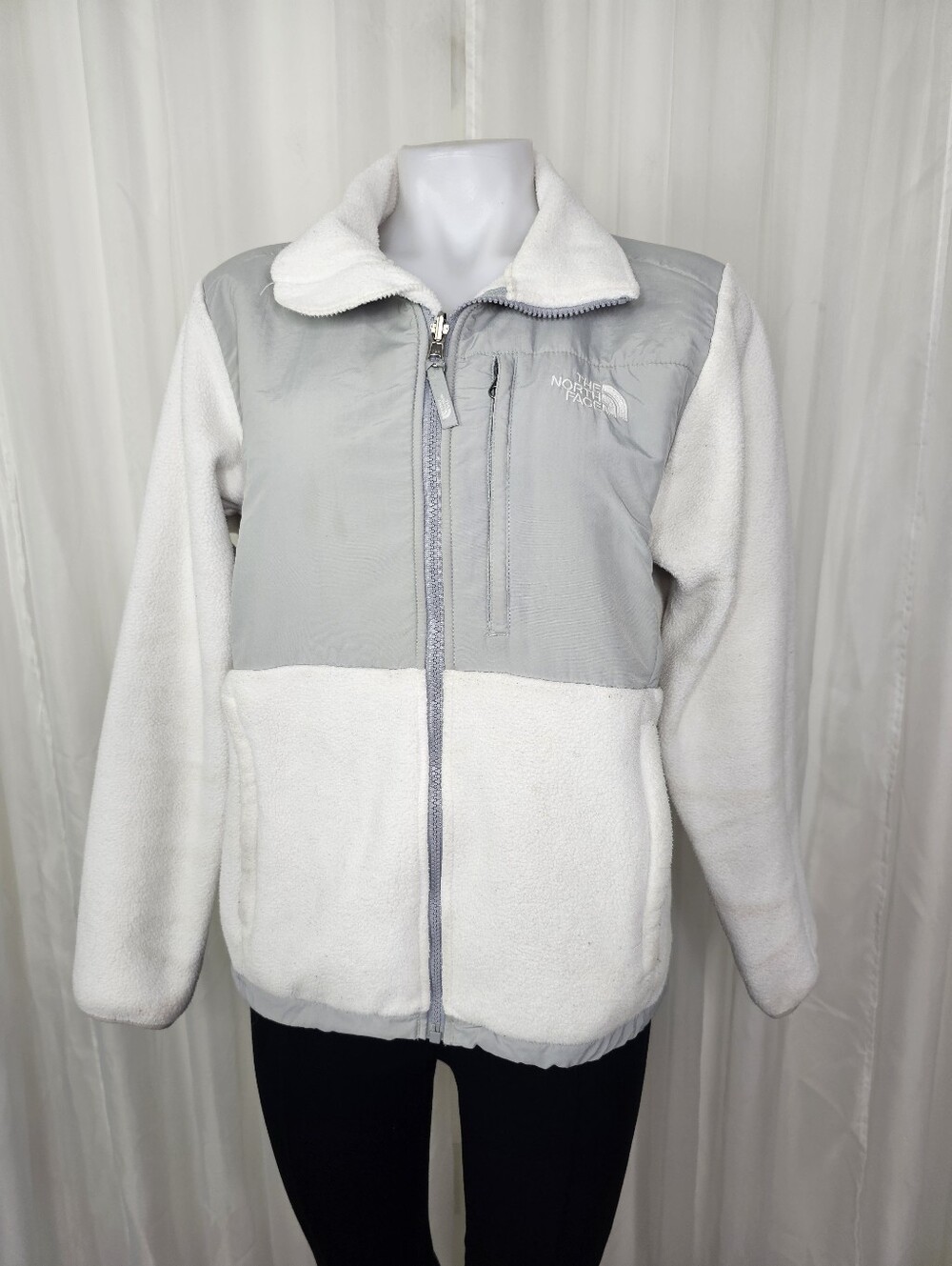 The North Face White & Grey Denali Polartec Fleece Jacket Original Medium